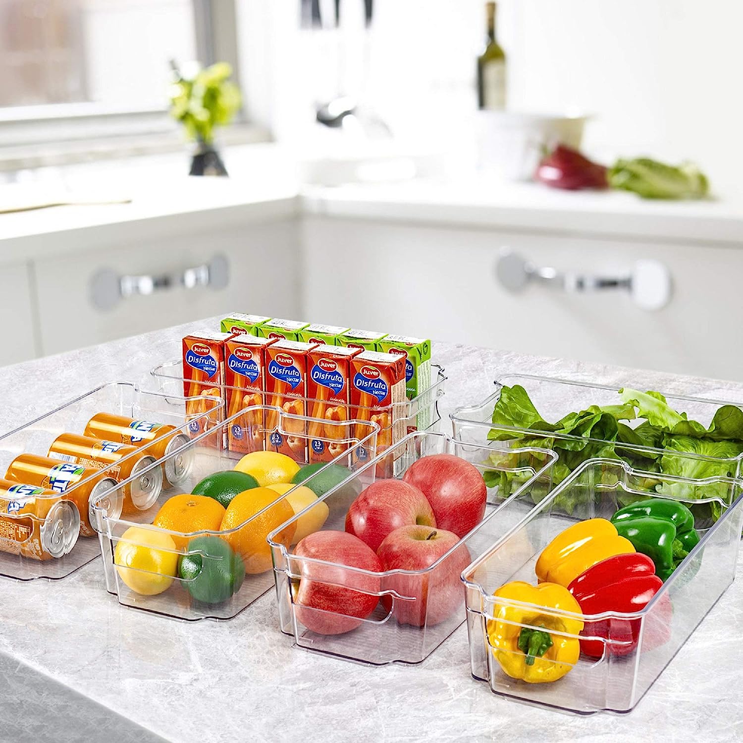  BINO, Plastic Bins, Large - 2 Pack, THE LUCID COLLECTION, Multi-Use, Built-In Handles, BPA-Free, Clear Storage Containers, Fridge  Organizer