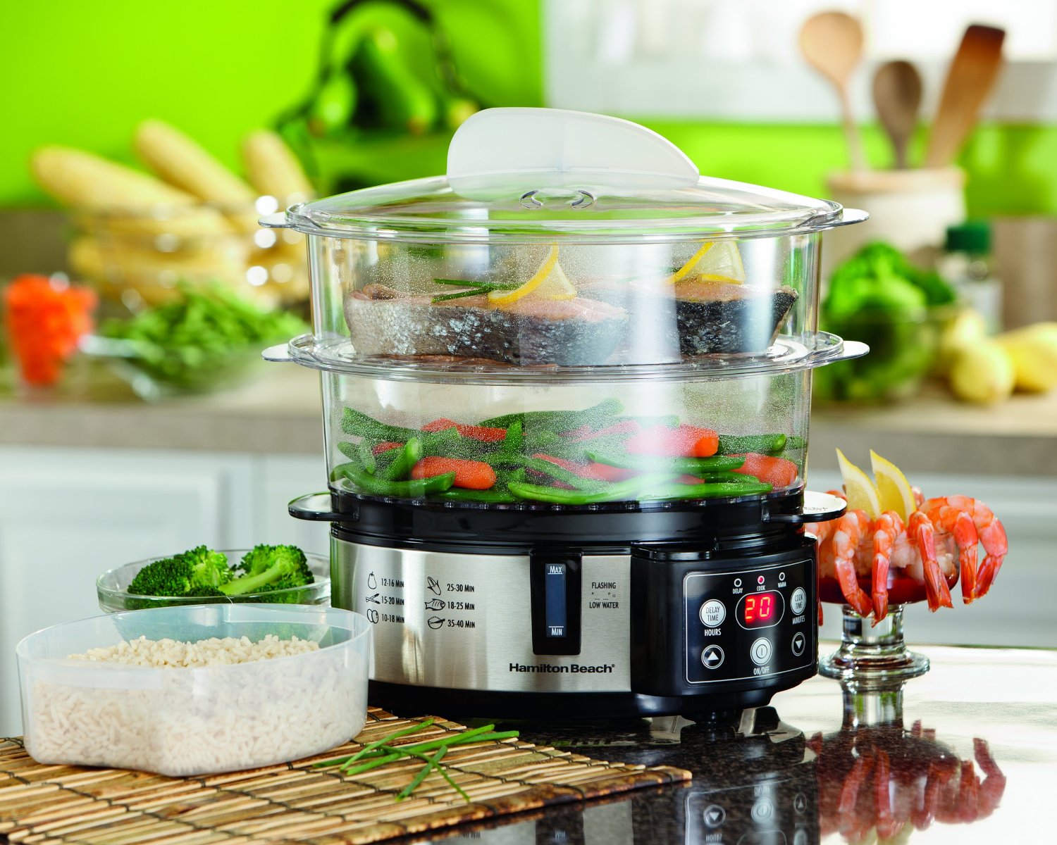 Hamilton Beach 8.25-Quart 3-Tier Digital Food Steamer and Rice Cooker in  Stainless Steel