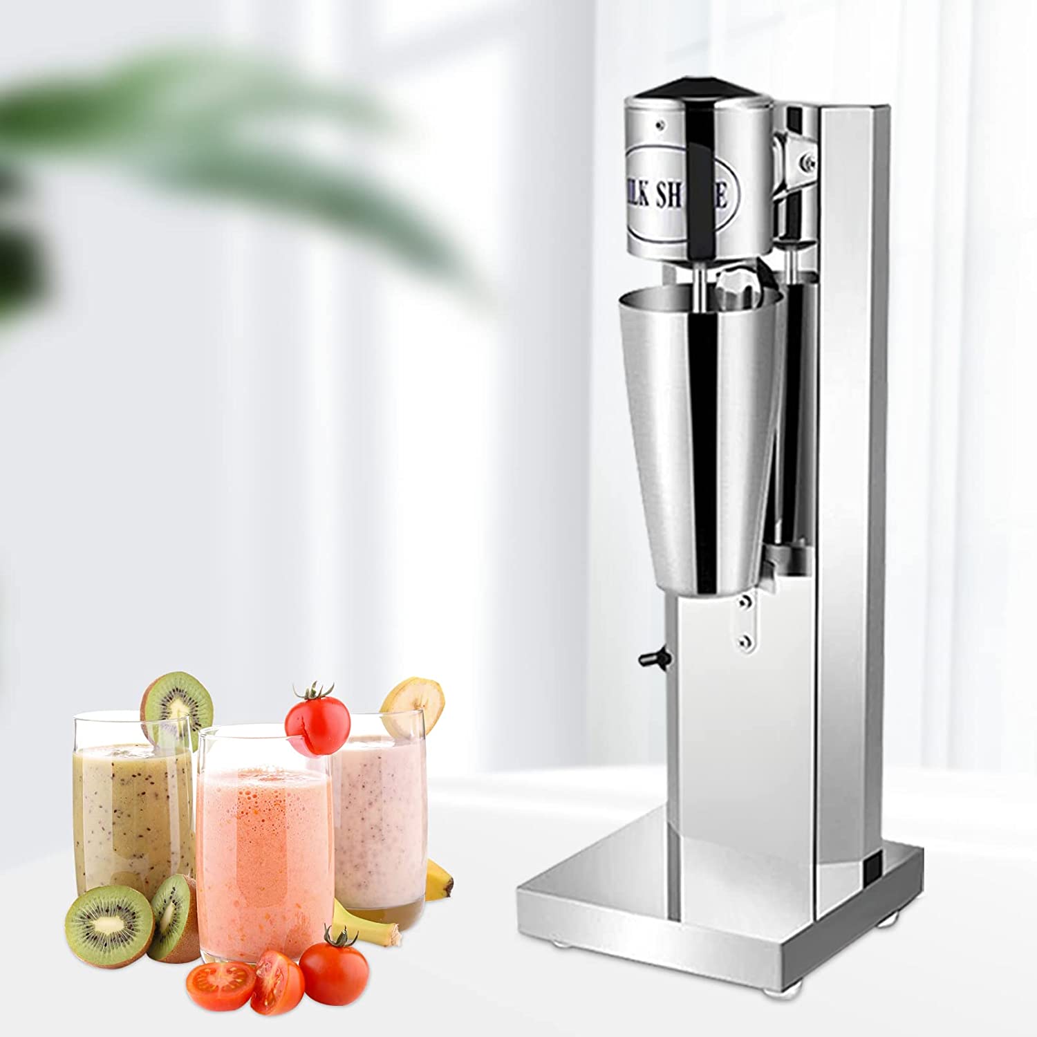 Denest Milk Shaking Machine Electric Milk Shaker Single Head Mixer Stainless Steel with 2 Cups, Silver