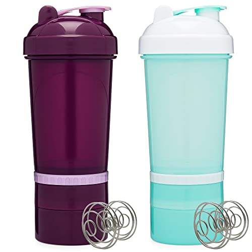 20-oz Shaker Bottle with Attachable Storage Compartments (2 Pack)