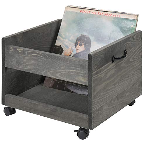 Vintage Grey Wood Vinyl Record Holder Storage Crate