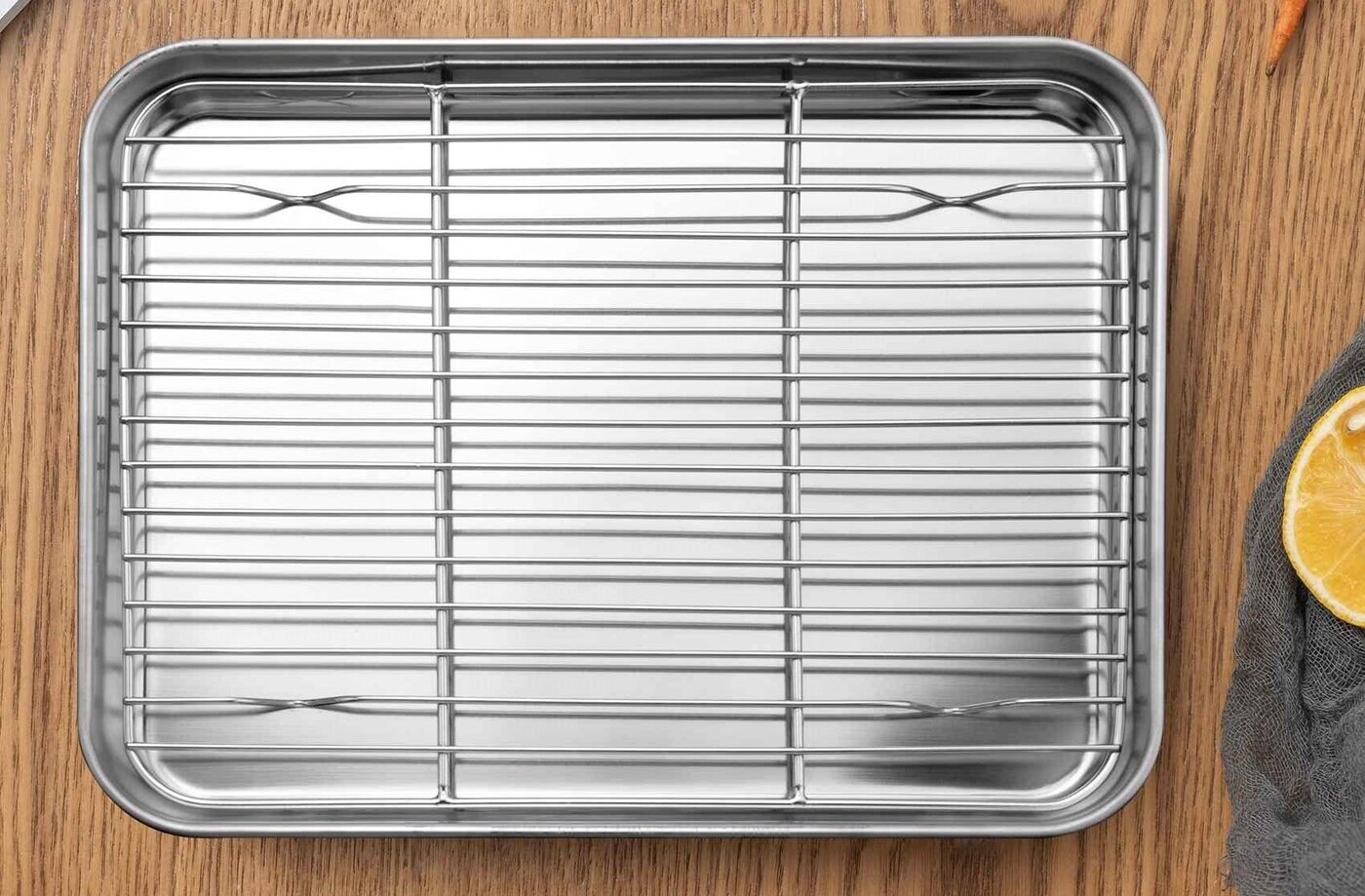 10 Inch Toaster Oven Tray and Rack Set, Small Stainless Steel Baking Pan  with Co