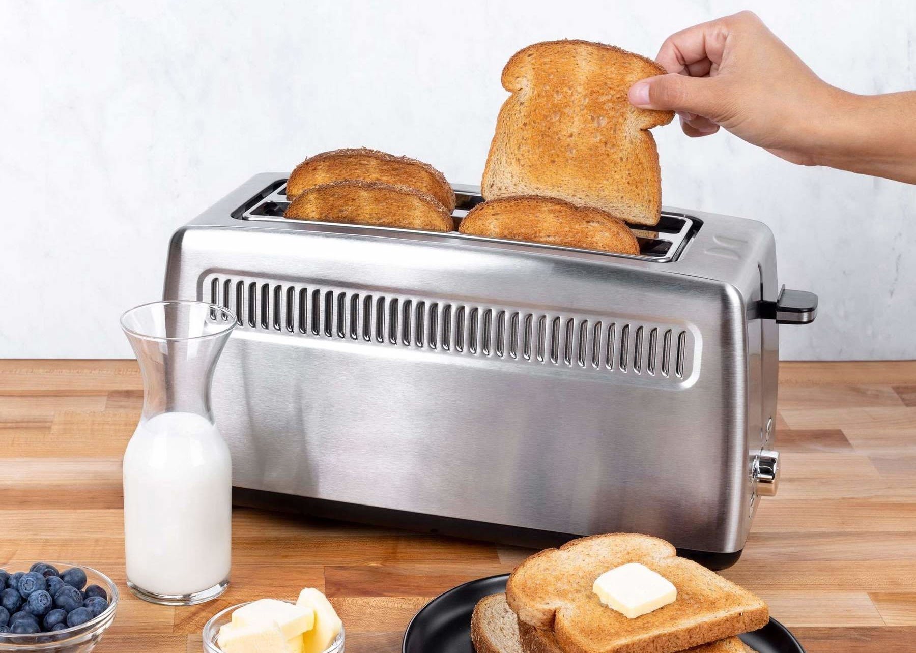 Long Slot Toaster 4 Slice, Stainless Steel Retro Toasters Best Rated Prime  with 1.25 Extra Wide Slot and Defrost/Reheat/Cancel Function/6 Browning