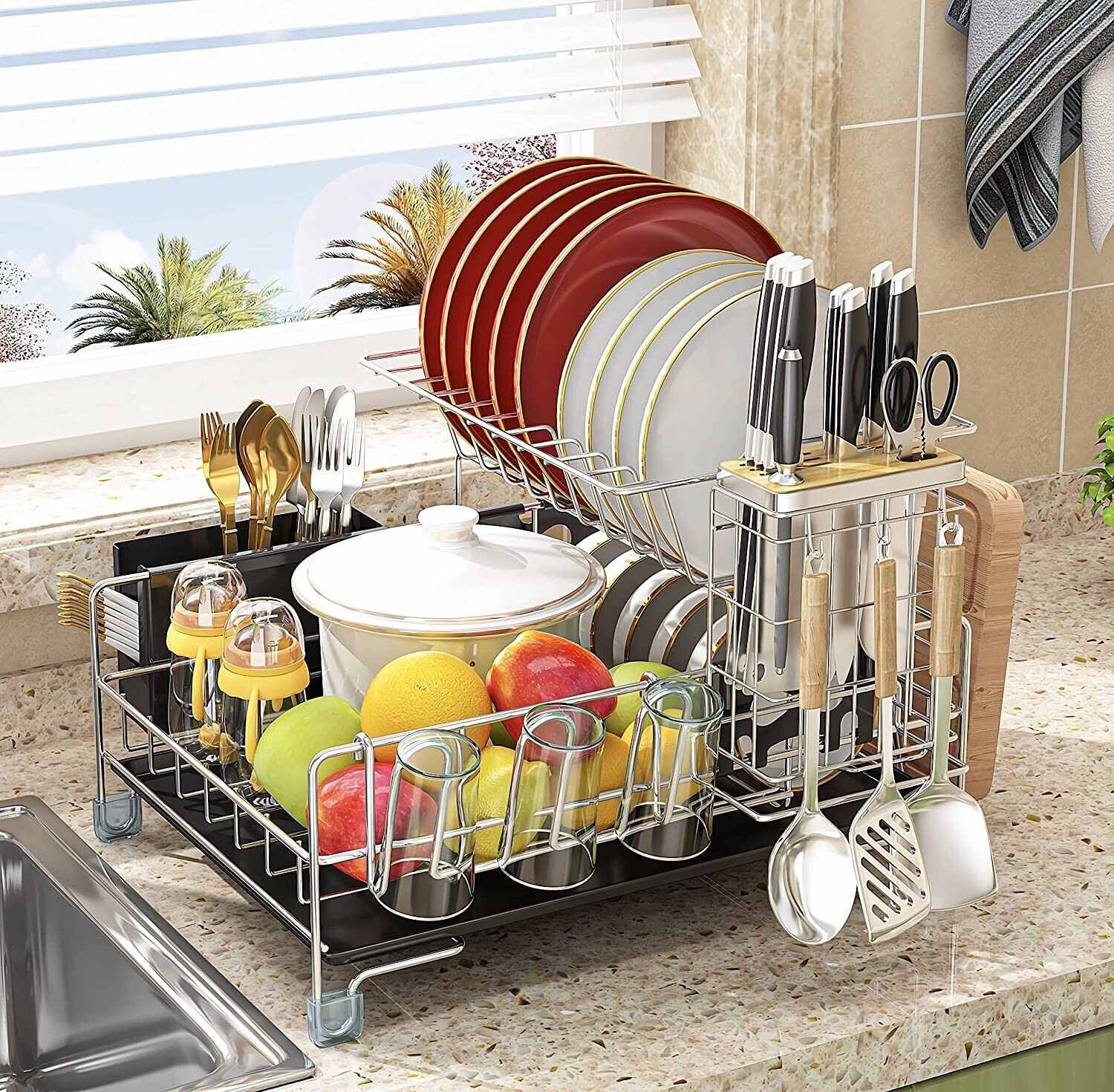 1pc Dish Drying Rack, Large-Capacity Dish Rack For Kitchen Counter, Rust-Proof  Dish Drainer, Kitchen Dish Drying Rack For Dishes, Knives, Spoons, And  Forks, Kitchen Accessories