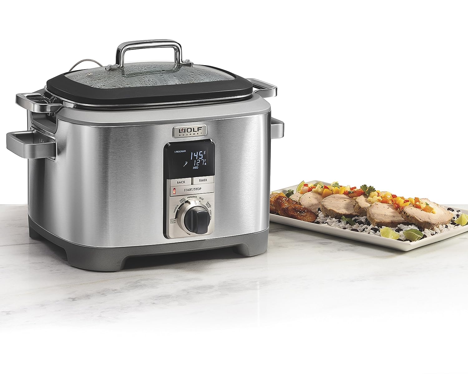 West Bend 87905 Slow Cooker Large Capacity Non-stick Variable Temperature  Control Includes Travel Lid and Thermal Carrying Case, 5-Quart, Silver