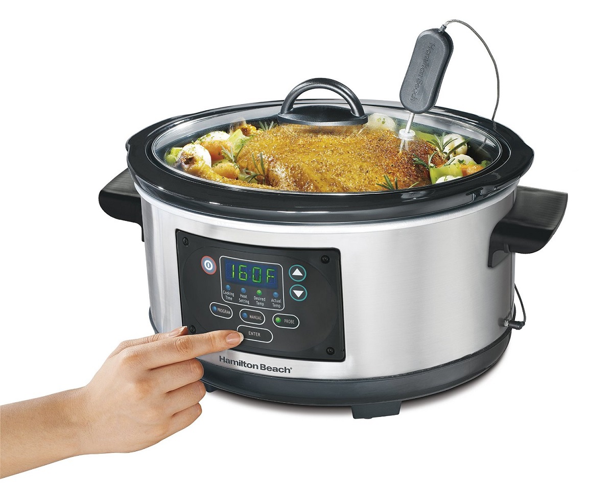 Hamilton Beach 7-Quart Programmable Slow Cooker With Flexible Easy  Programming, Dishwasher-Safe Crock & Lid, Silver (33473) & Travel Case &  Carrier