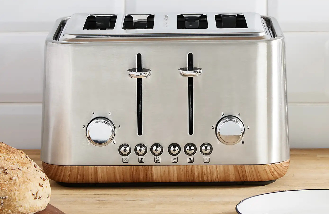 prepAmeal 4 Slice Toaster Stainless Steel Toaster Two Slice Bagel Toaster Small Bake Toaster with 6 Browning Setting, Reheat, Defrost, Bagel, Cancel