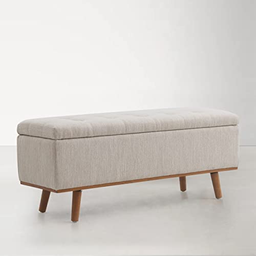 Storage Ottoman Bench with Upholstered Fabric and Wood Legs