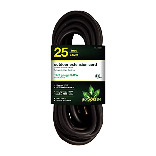 Go Green Power Inc. 14/3 SJTW Outdoor Extension Cord, Black, 25 ft