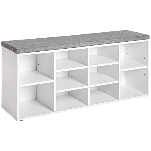 White Shoe Bench with 10 Compartments