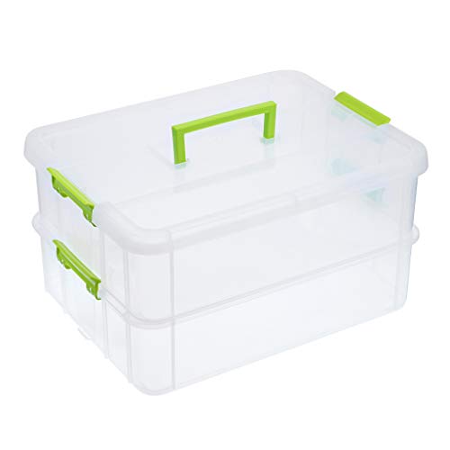 JUXYES 2-Tiers Storage Box with Handle - Green