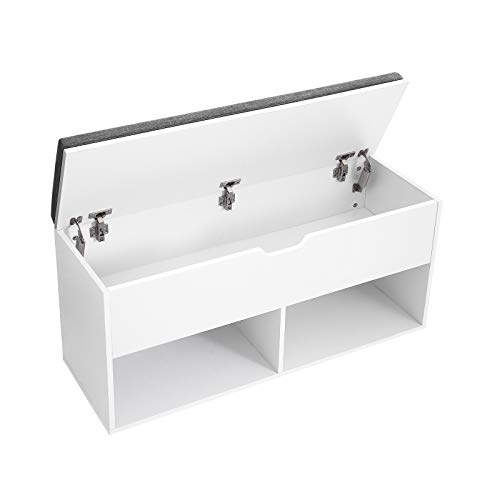 VASAGLE Shoe Bench with Storage Compartments, Padded Seat - White and Gray