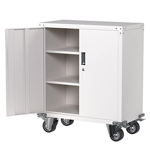 Aobabo Lockable Rolling Storage Cabinet with 2 Shelves