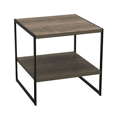 Square Wooden End Table With Storage Shelf