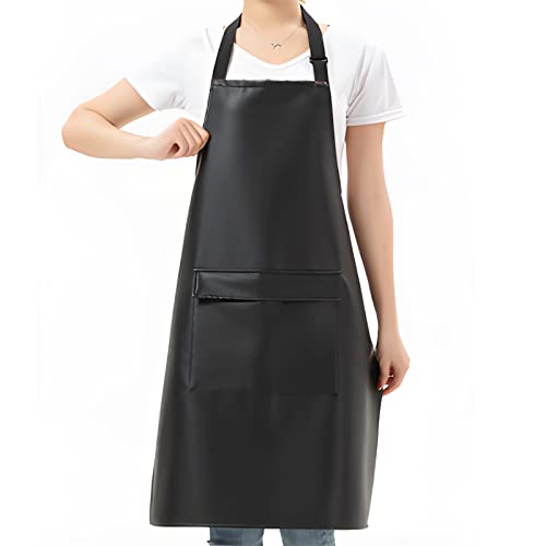 Black Vinyl Leather Apron with Pockets