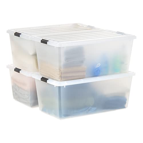 IRIS USA 91 Qt. Plastic Storage Container Bin with Secure Lid and Latching Buckles, 4 pack