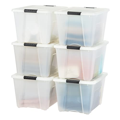 IRIS USA 53 Qt. Plastic Storage Container Bin with Secure Lid and Latching Buckles, 6 pack
