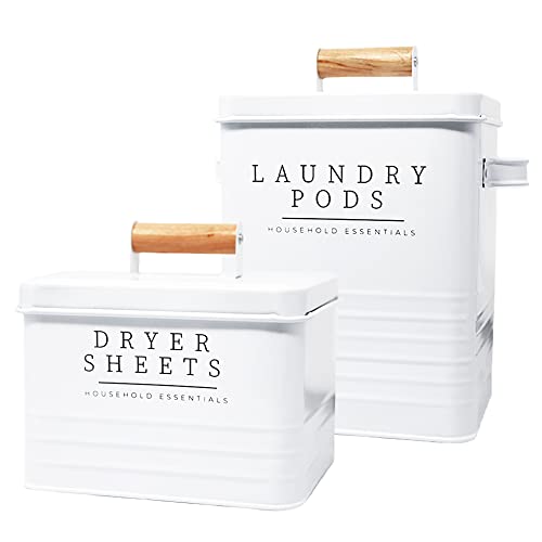 Farmhouse Metal Laundry Pods Container with Dryer Sheet Holder