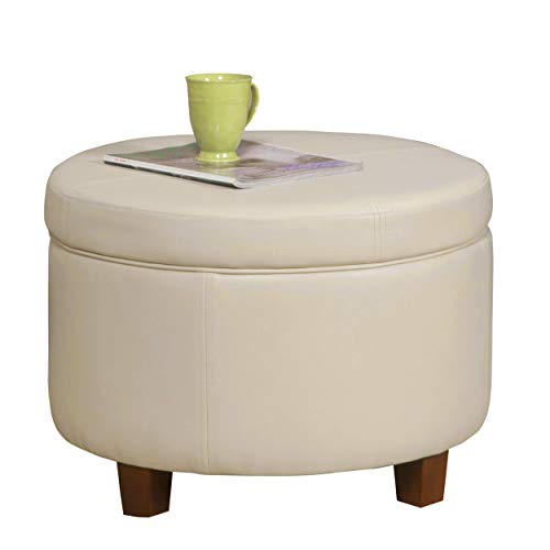 Leatherette Storage Ottoman with Lid, Ivory Large
