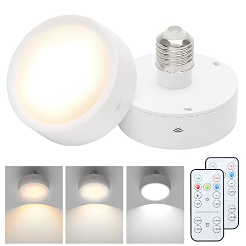 PEESIN Battery Operated Light Bulb, 2 Pack Wireless LED Puck Lights