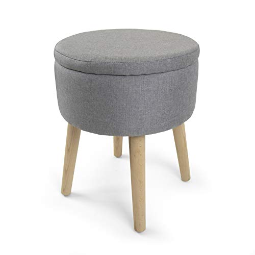 Upholstered Round Storage Ottoman with Tray, Velvet Grey