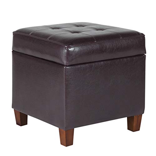 HomePop Leatherette Tufted Storage Ottoman, Brown