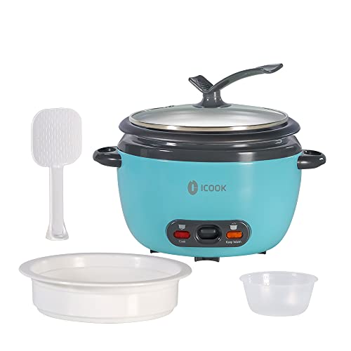 ICOOK 3-Cup Uncooked 6-Cup Cooked Blue Rice Cooker