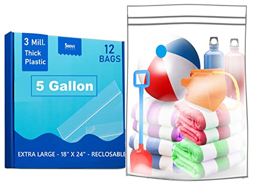 THICK - 3 MILL - 12 Large Plastic Bags With Zipper Top