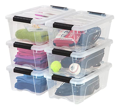 IRIS USA Plastic Storage Container Bin with Secure Lid and Latching Buckles - 6 pack