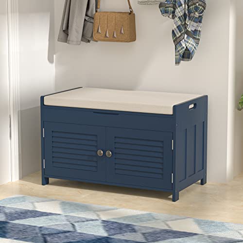 Compact Shoe Bench with Door Cabinet and Cushioned Seat