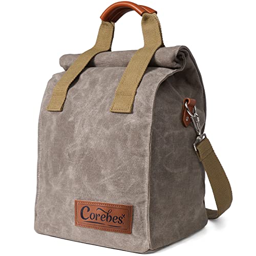 ASEBBO Insulated Lunch Bag 10L Sturdy Waxed Canvas Lunch Box for Men and  Women, Leakproof Insulated Cooler Bag for Work Picnic Hiking, Lunchbox for