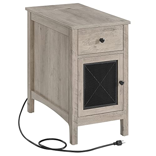 VASAGLE Side Table with Storage and Charging Station