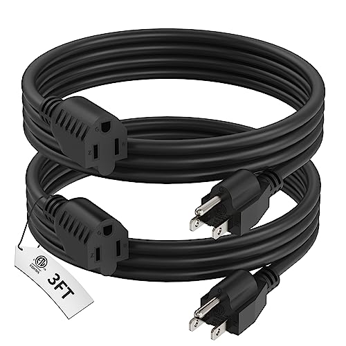 PLUGTUL 3ft Extension Cord, 2-Pack Short Power Cord