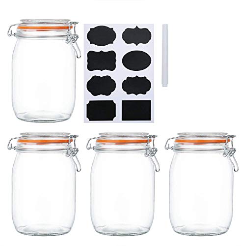 Encheng 32 oz Glass Jars with Airtight Lids and Rubber Gasket, 4 Pack
