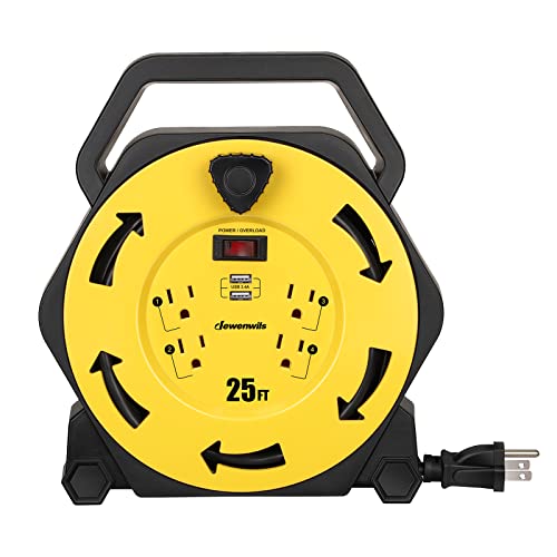 DEWENWILS Cord Reel with Power Outlets and USB Ports