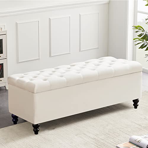 Upholstered Fabric Storage Ottoman Bench