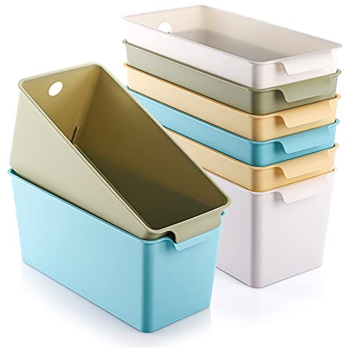 Kingrol Stackable Storage Baskets - Set of 8 Plastic Organizer Bins