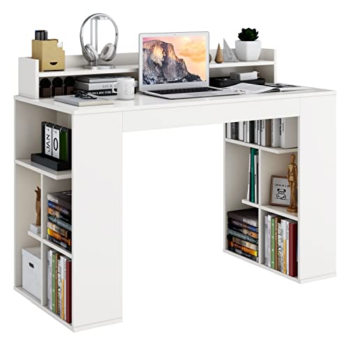 Tangkula 48” White Desk with Storage Bookshelf
