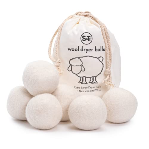 S&T INC. XL Wool Dryer Balls, Natural White, 6 Pack
