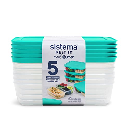 Sistema Nest It Meal Prep Containers, 3 Compartments, 5-Pack