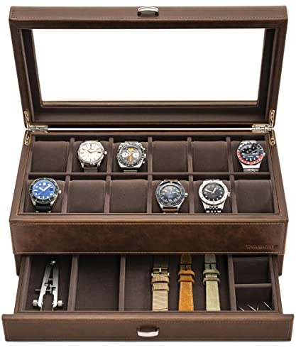 TAWBURY 3 Watch Box Organizer for Men - Cufflink and Watch Organizer | Mens Small Jewelry Box Watch Holder | Small Watch Box for Men | Watch and