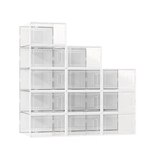 Modular Space Saving Shoe Boxes Clear Plastic Stackable Sneaker Containers Display Case with Lids
