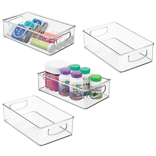 mDesign Small Bathroom Storage Container Bins - 4 Pack, Clear