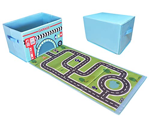 EMBRACE PLAY Toy Storage Box with Car Rug Play Mat