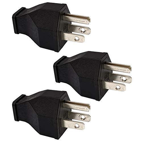 Straight Blade Plug 15 Amp 125 Volt Male Extension Cord Replacement, Black, 3-Pack
