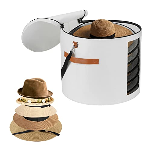 Hat Box,Hat Storage Box,Stackable Round Brim Hats Organizer Bag Container  for Closet,Travel Hat Boxes for Women&Men,Collapsible Cowboy Hat  Organizer,Stuffed Animal Toy Storage,Foldable Round Travel Cap Boxes with  Dustproof Lid