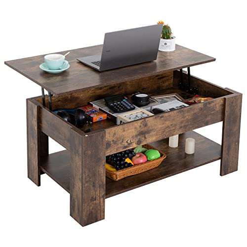 FDW Lift Top Coffee Table with Hidden Compartment and Storage Shelf