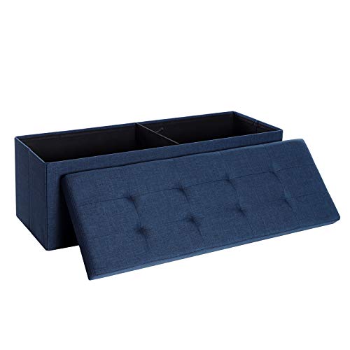 SONGMICS Folding Storage Ottoman Bench - Dark Blue