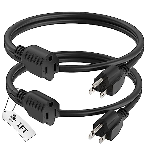 Short Power Cord 2-Pack 1 Foot Extension Cord