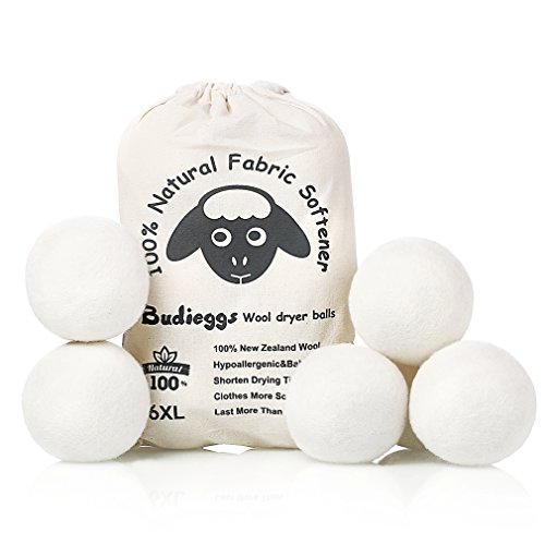 Budieggs Wool Dryer Balls - Organic, Hypoallergenic, 100% New Zealand Wool